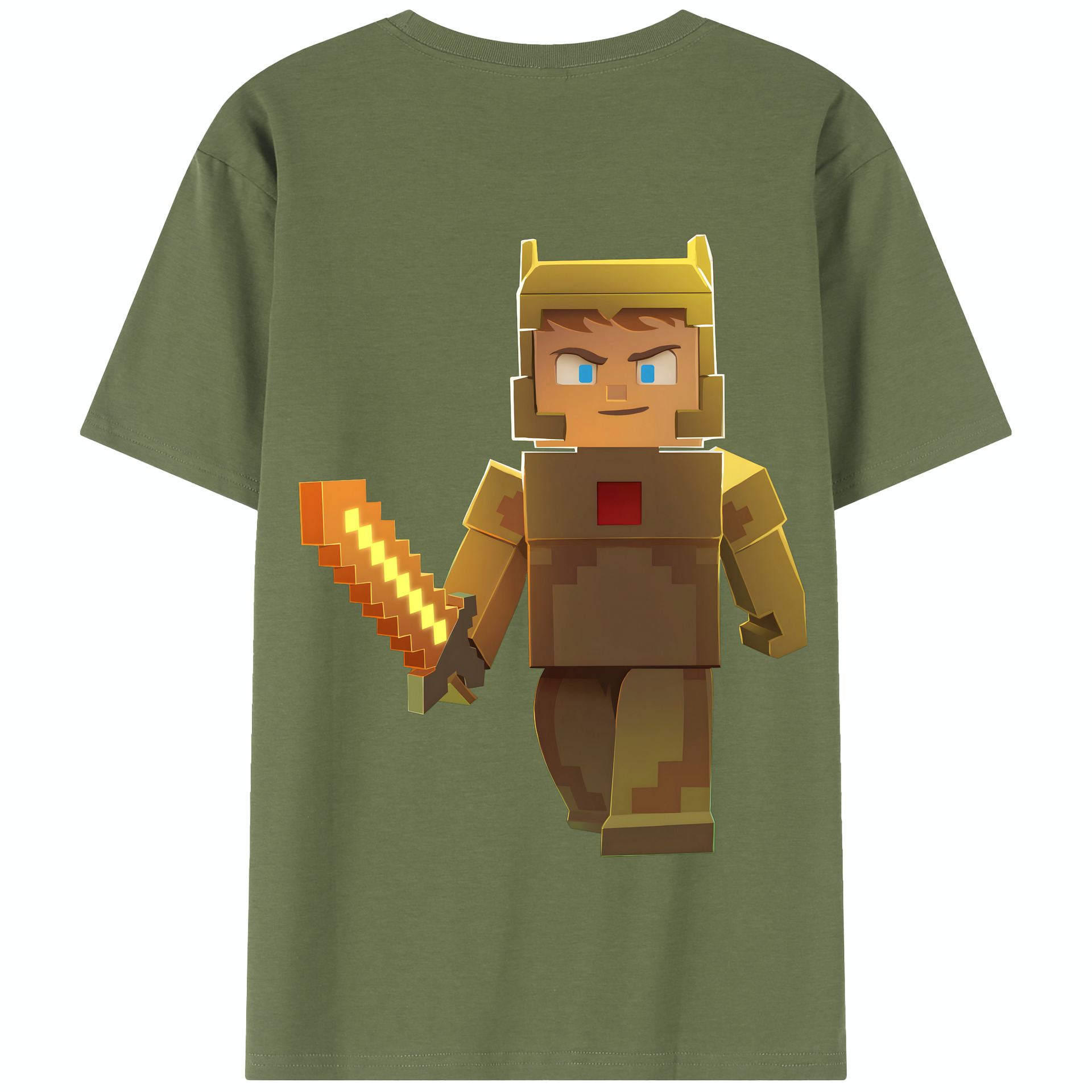 （画像用） マインクラフト ブロックの世界 Minecraft MC Block world 綿100％半袖Tシャツ（背面プリント）